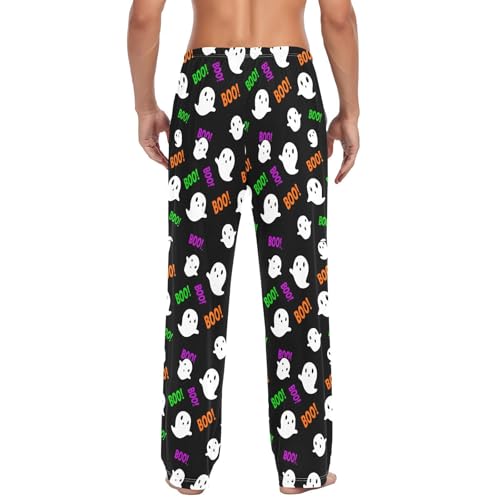 White Cartoon Spirits Men's Cotton Pajama Pants with Pockets and Drawstring Comfortable and Stylish,S3