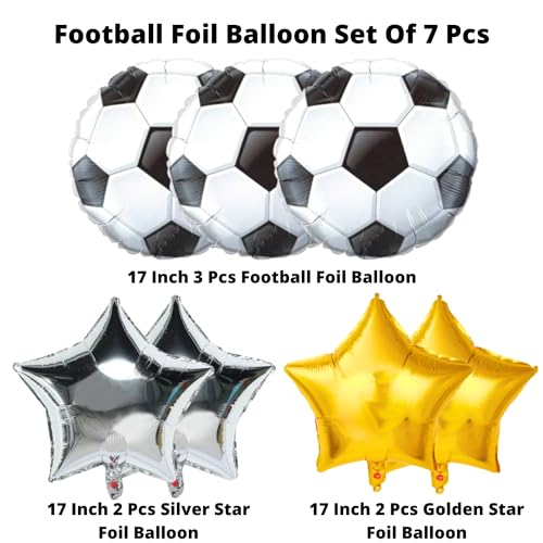 Image of Party Decorz Football Foil Balloon Set of 7pcs | Sports Balloon Party Pack | Football Theme Decoration Balloon Set(3 Football Foil Balloons + 2 Golden Star Balloons+ 2 Silver Star Balloons)