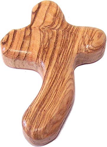 Holy Land Market Perfect Hand fit Olive Wood Cross - Carved Round and with Hand Shape (Small 2.6 In)