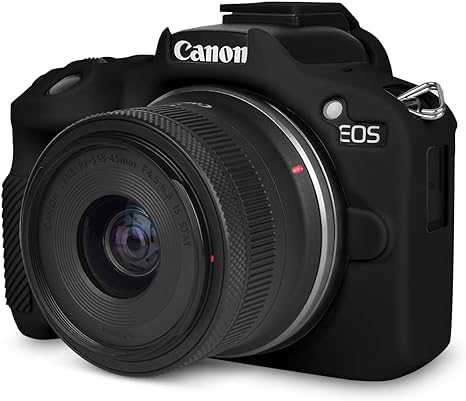 Rieibi R50 ケース、Canon EOS R50ケース eos r50 カメラケース R50保護ケース シリコーンカバー 三脚穴付き バッテリーの交換可能 軽量 携帯便利 フルボディカバー キズ防止 13色可選(BK)