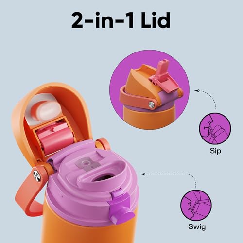 Image of Insulated Water Bottle with Straw - Encool Stainless Steel Water Bottle with Push Button Lid, Leak-Proof & BPA-Free, Keeps Cold for 24 Hours for Sports, Travel, Gym (24 oz, Tiger Eye)