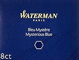 Waterman Fountain Pen Ink Cartridges, Long, Mysterious Blue, 8 Count