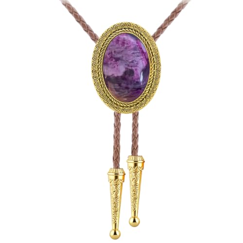 Image of Jeilwiy Bolo Tie for Men Real Stone Westwern Cowboy Ties Silver Bolos Women Leather Necktie Gift for Birthday Christmas