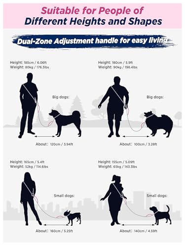 Heelay Freihändige Hundeleine für alle Körpergrößen – 2,0–3,9 m, mit doppelt verstellbarem Schnallenverschluss und gepolstertem Griff für 1 oder 2 mittelgroße/große Hunde, 8–50 kg, Schwarz