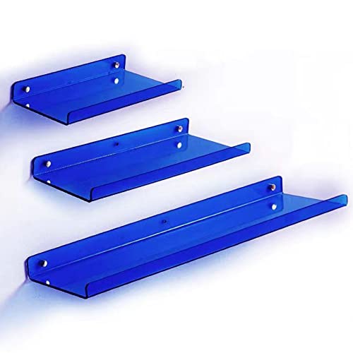 TQVLNMCR 3er-Pack schwebende Wandregale aus Acryl, einfache Installation, geräumig und übersichtlich, for Badezimmer, Küche, Schlafzimmer, Dekoration, Aufbewahrung, Blaue Farboption verfügbar(Blue)