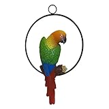 Ruerlity Hanging Parrot Statue Sculpture On Ring Lawn Ideal Decor for Patio Home and Garden