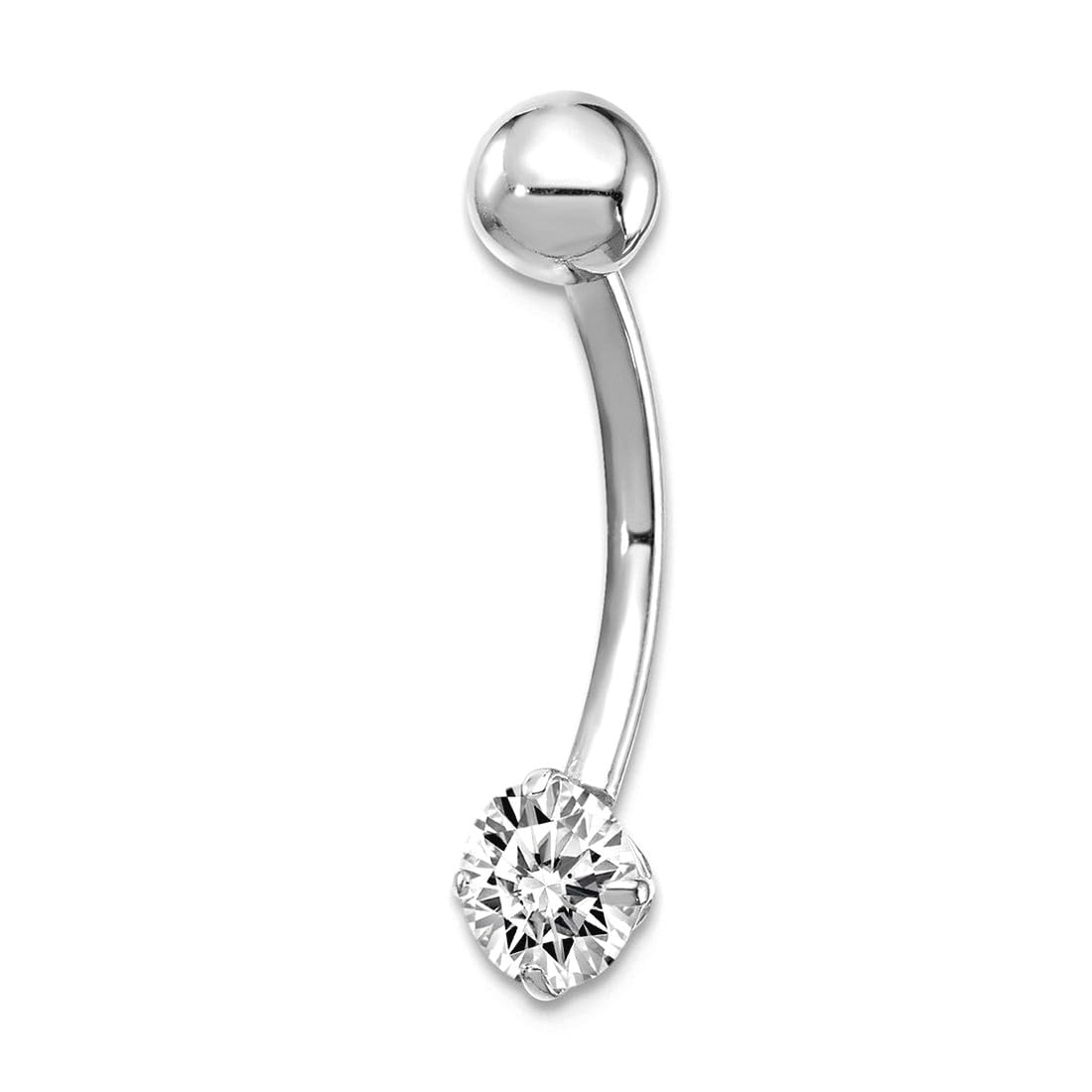 Bauchnabepiercing, 10-karätiges Weißgold mit 5 mm rundem Zirkonia-Stein, höherer Goldgrad als 9 karätiges Gold