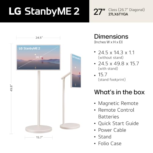 Image of LG 27-Inch StanbyME 2 with Folio Cover, Portable Touch Screen TV, Dolby Vision, HDR10, Filmmaker Mode, Built-in Battery, Full Swivel Rotation (27LX6TYGA, 2025)