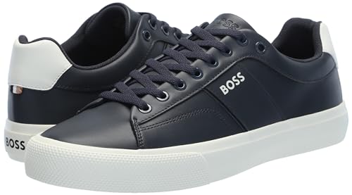 Image of BOSS Men's Aiden Logo Block Leather Low Top Sneakers | Casual Shoes