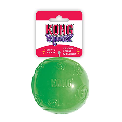 KONG – Squeezz Ball – Robustes Quietschspielzeug, Springt und Quietscht bei Perforierung (Farbvar.) – Für Mittelgroße Hunde
