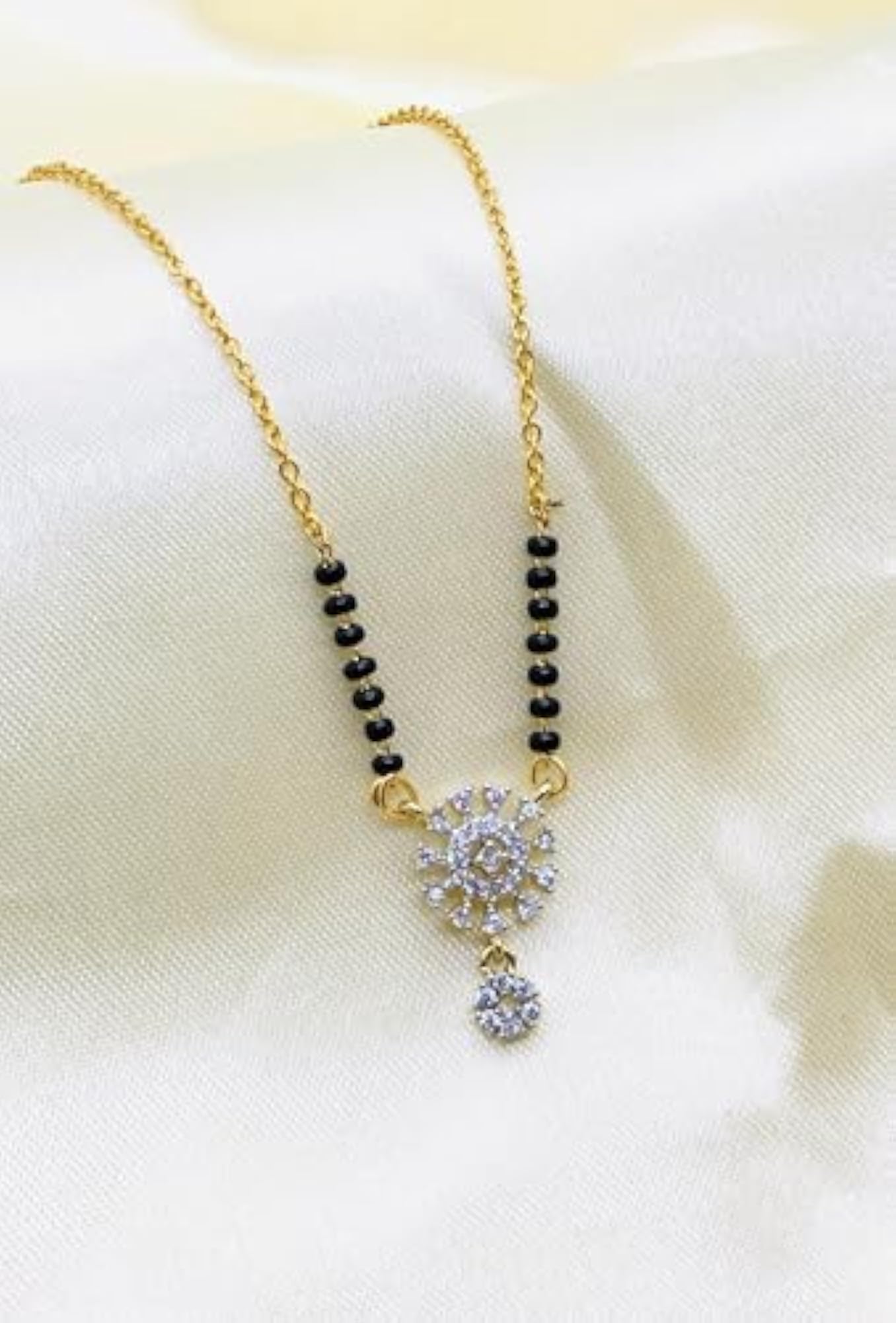 Black Beaded American Diamond Short Mangalsutra