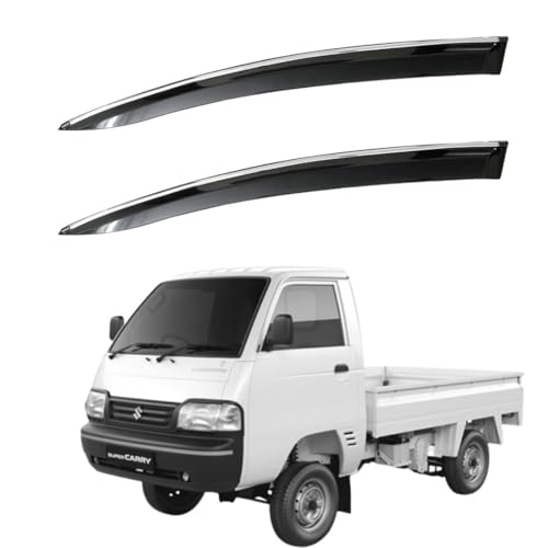 Image of CAR SAAZ Unbreakable Chrome Smoke Door Visor for Super Carry (2020-Present)| Premium Sun, Rain Wind Deflector Chrome Strip Side Door Rain Visor - Set of 2 Pcs