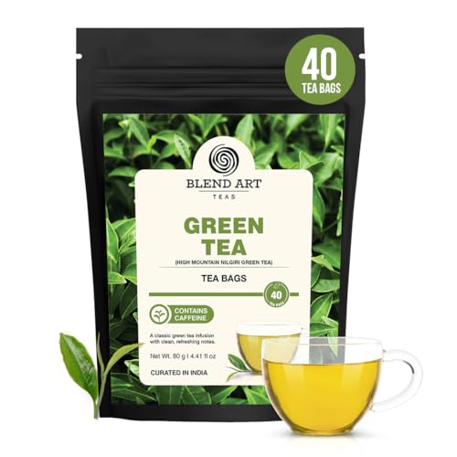 Image of Blend Art Teas Green Tea - 40 Tea Bags | High Mountain Nilgiri Green Tea | Rich in Antioxidants | Natural Energy & Metabolism Support | Fresh & Light Flavor | 80g | Curated in India