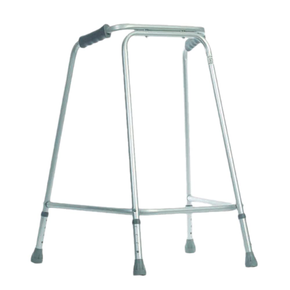Lekka aluminiowa rama do chodzenia - regulowana wysokość 770-870 mm, średnia - antypoślizgowe gumowe tulejki - pomoc w rehabilitacji - ergonomiczne uchwyty - 180 kg (28 kamieni) limit wagowy