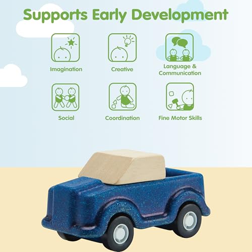 Image of PlanToys Blue Truck Wooden Montessori Vehicle Toy | Early Movement, Imagination and Practical Life Exploration | Eco Friendly Truck for Indoor and Outdoor Play