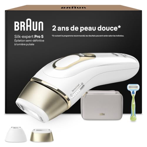 Braun Epilateur Lumiere Pulsee Silk·expert Pro 5, Epilation Semi-Définitive, Alternative Au Laser, Résultats En 2 Séances, Têtes Pour Épiler Jambes,...