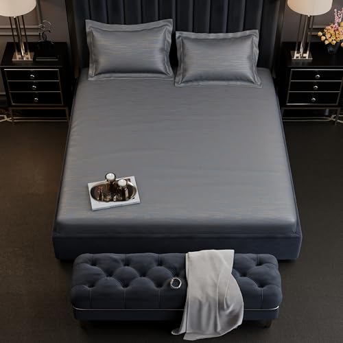 Image of Stoa Paris 350TC Luxture Cotton King Fitted Bedding Set with 2 Pillow Covers, All-Around Elastic Fitted Bedsheet 183cm x 198cm + 30cm Drop, All Season Comfort, Breathable, Panache 2.0 - Grey