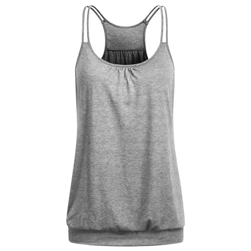 Camiseta de tirantes finos para mujer, sexy, sin mangas, camiseta de verano, monocolor, camiseta de tirantes para playa, cómoda, blusa sin mangas, camiseta básica, camiseta de verano, ligera, gris, S