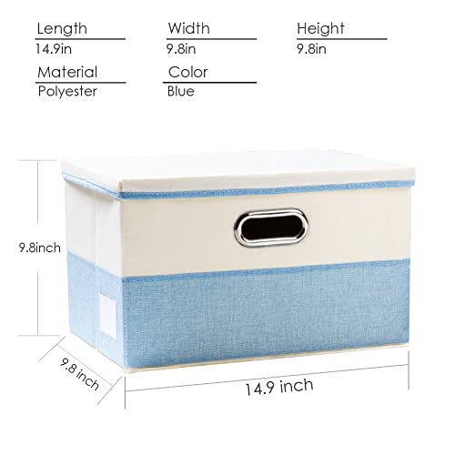 Image of PRANDOM Collapsible Storage Bin with Lid [3-Pack] Fabric Foldable Storage Box Organizer Container Basket Cube with Cover for Home Bedroom Closet Office Nursery Blue&Cream(14.9x9.8x9.8)