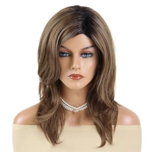 Mixed Brown Wig Synthetic Hair Soft Long Curly Wigs For
