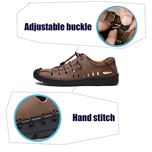 Casual Men's Closed Toe Business Sandals, Lace Up Handmade Hiking Sandals, Fashion Hollow Out Backpacking Beach Shoes3