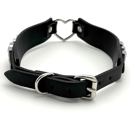 paloli Handmade PU Leather Heart O-Ring Letter Choker Necklace For Women with Adjustable Size – Stylish Hollow Heart Design, Personalized Letter Choker4