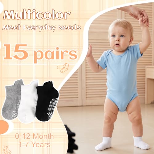 Image of HYCLES Toddler Girl Socks, 12 Pairs Non Slip Ankle Toddler Socks for 1-7 Years Baby Girls Kids