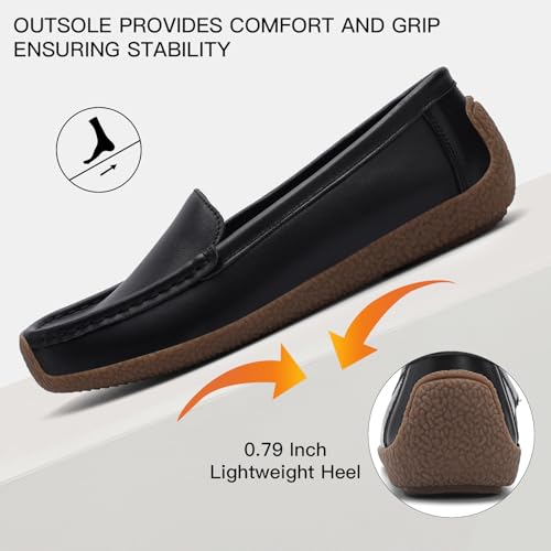 Image of Women's Comfortable & Lightweight Leather Loafers Slip-Ons Driving Walking Mocs Boat Shoes Cute Business Casual Dress Shoes Work Flats for Women