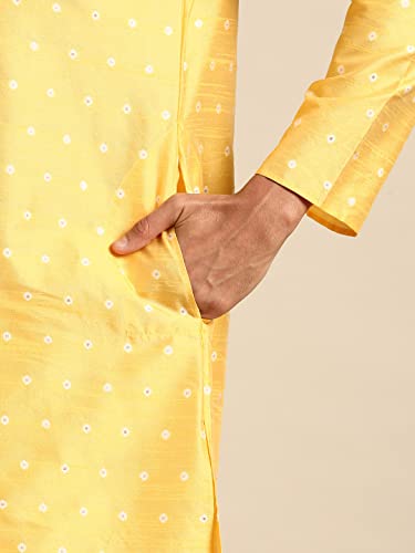 Image of KISAH Men's Kurta - Woven Design Cotton Traditional Outfit for Men - Festive & Wedding Ethnic Wear - Elegant & Comfortable Yellow