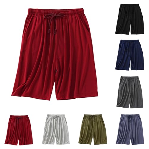 Pajama Shorts Men Big and Tall Elastic Drawstring Sleep Shorts Soft Lightweight Breathable Lounge Pants with Pockets