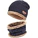 2-Pieces Winter Beanie Hat Scarf Set Warm Knit Hat Thick Fleece Lined Winter Hat & Scarf for Men Women Navy Blue
