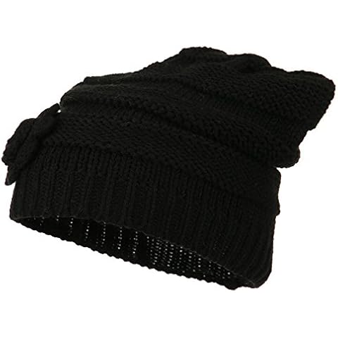 Hatiya Flower Knit Long Beanie - Black OSFM Cover