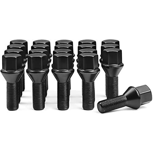 ZOFFI Lot de 20 boulons de roue noirs de remplacement M12 x 1,25 pour Citroën Peugeot, cône 60° à siège conique SW17, longueur de la tige 28 mm
