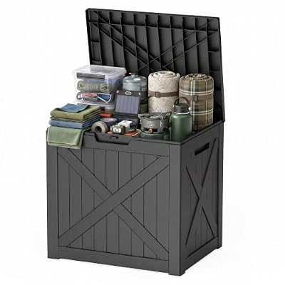 EasyUp 40 Gallon Deck Boxes Outdoor Waterproof, Weatherproof Outdoor Deck Box, Lockable Resin Storage Bench For Patio Cushions, Garden Tools And Pool Accessories, Black