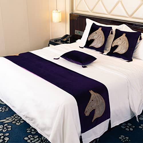 Camino de cama de terciopelo morado oscuro, bufanda de terciopelo con diamantes para cama con borlas, toalla de protección para cama, colcha suave para dormitorio de hotel, 45 x 180 cm Cover