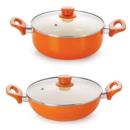 Nirlon Ceramic 2-Piece Non Stick Induction Cookware, Aluminium Pots and Pans Set with Glass Lid