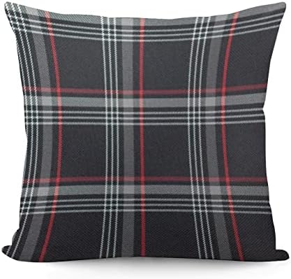RURALS Gray Black Red Classic Scottish Tartan Plaid Decorative Pillow Covers Cozy Soft Throw Pillowcase Square Couch Cushion Cover for Home Decor Sofa Living Room Bed Car 18x18 Inch