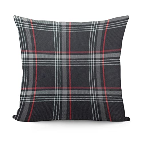 Rurals Gray Black Red Classic Scottish Tartan Plaid Decorative Pillow Covers Cozy Soft Throw Pillowcase Square Couch Cushion Cover For Home Decor Sofa Living Room Bed Car 18X18 Inch #TOP28