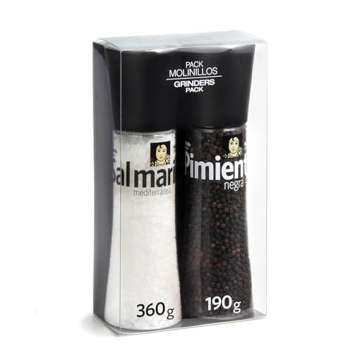 Carmencita Sal Marina Mediterránea y Pimienta Negra, Pack 2 Molinillos Gigantes, 550g