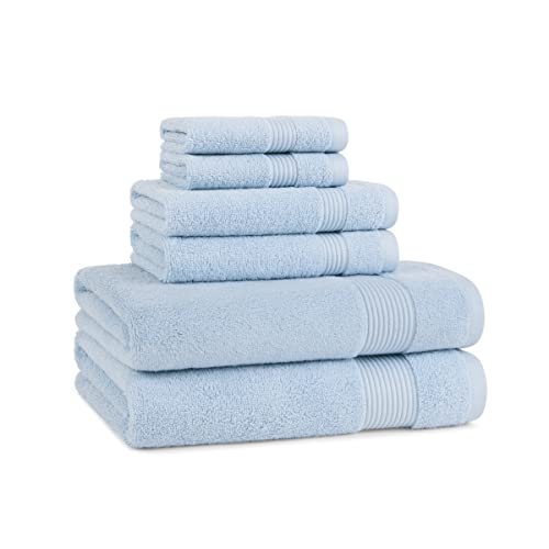 Arkwright Solid 6 Piece Bath Towel Set 100% Cotton 600 GSM Soft Absorbent Bathroom Towels for Hotel Spa or Vacation Rental Misty Blue (2 Bath Towels 2 Hand Towels 2 Washcloths)