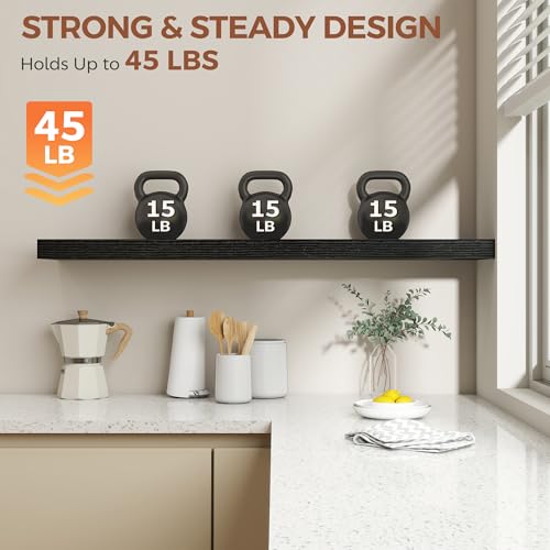 Image of Dreamland Black Floating Shelves 48 Inch Long,8 Inch Deep Floating Shelves,48 inch W x 8 inch D Wall Shelves for Bedroom,Living Room,Kitchen,Bathroom,Set of 2