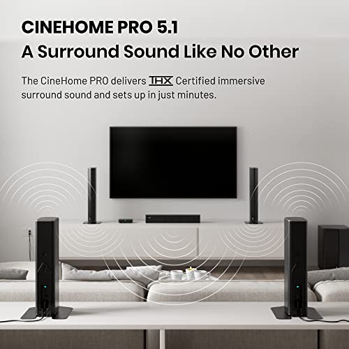 Enclave CineHome PRO - 5.1 Wireless Plug and Play Home Theater Surround Sound System - THX, Dolby, DTS WiSA Certified - Includes 5 Active Wireless Speakers, 10-inch Subwoofer & CineHub Transmitter