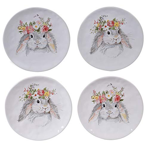 Sweet Bunny 8.5" Salad/Dessert Plates,Set of 4, 2 Assorted Designs