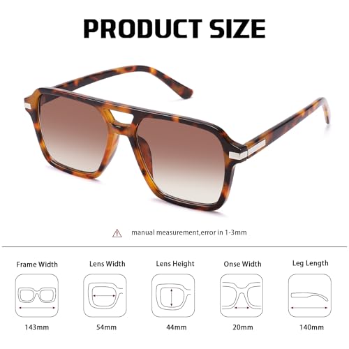 Retro 70s Square Aviator Sunglasses for Women Men Trendy Vintage Double Bridge Shades2