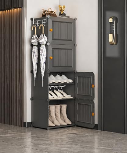 Image of Sunderlook Shoe Rack Plastic for Home- Slipper Stand, Professional Shoe Stand, Chappal Stand, Multipurpose Foldable Standing Comfort Runner Shoe Rack with Door (Grey, 8 Shelf 4 Door)