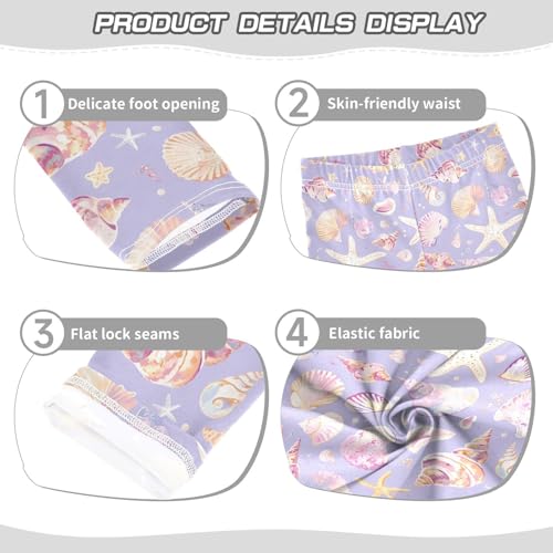 KLL Seashells Different Shapes and Starfish Lilac Toddler Baby Girl Active Leggings Soft Full Length Leg Yoga Pants Running3