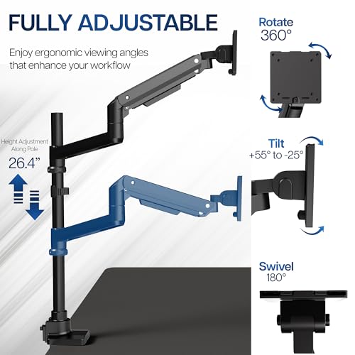Image of VIVO Pneumatic Arm Single Ultrawide Monitor Extra Tall Desk Mount for Up to 49 inch Screens, Heavy Duty Clamp, Holds Ultra Wides Up to 44 lbs, Black, STAND-V110K
