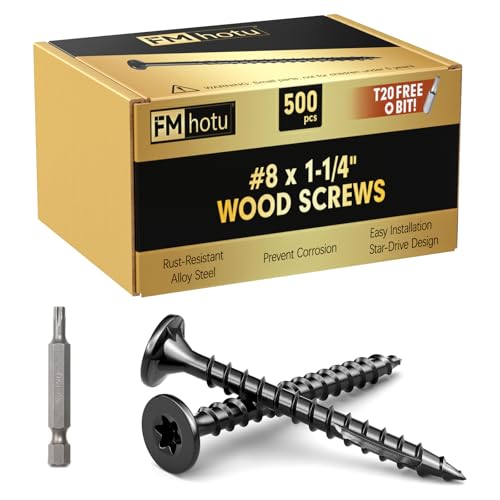 Image of #8 x 1-1 /4 inch Deck Screws, 500Pcs Star Drive Wood Screws, Rust Resistant Timber Screws for Timber /Log /Landscaping Wood, T20 Star Bit Included, Black