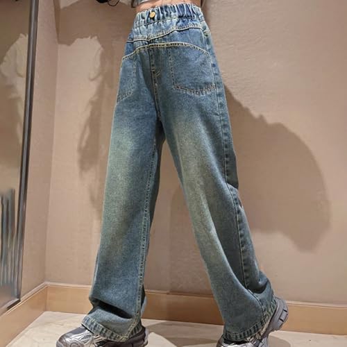 Baggy Wide Leg Jeans for Girls High Elastic Waist Denim Pant Kid Straight Leg Casual 𝐏reppy Streetwears with Poket2