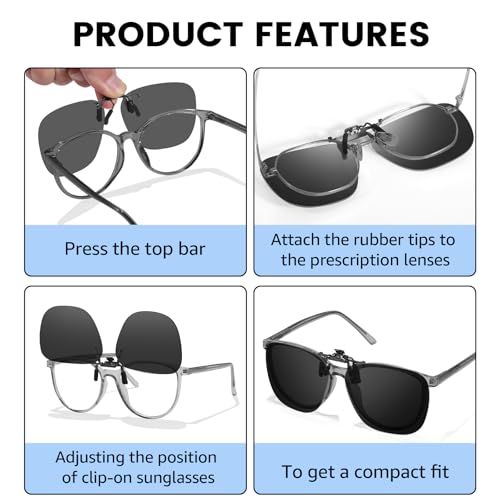 VIEWBETTER® Polarized Clip On Sunglasses Over Prescription Glasses - UV Protection & Driving Anti Glare (Flip Up Clips)4